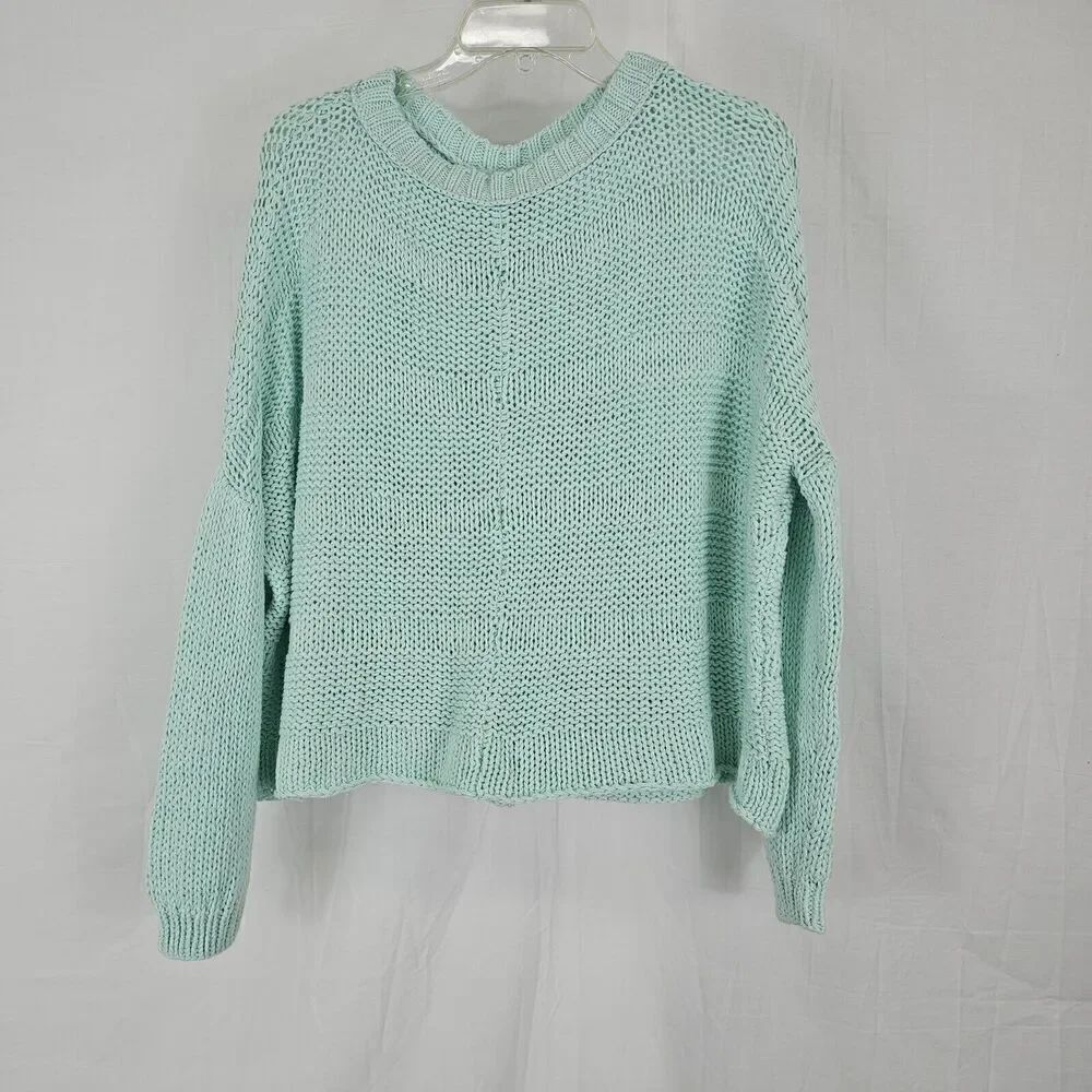 Wooden Ships Chunky Knit Boatneck Sweater Size S/M in Aqua Blue